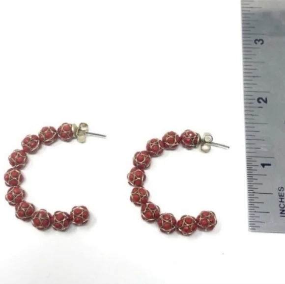 Anthropologie Red Hoop Earrings - Picture 4 of 6